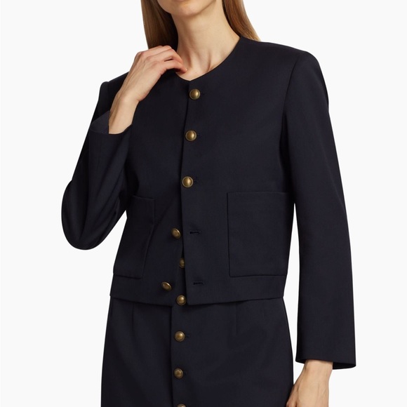 Frame Button Front Blazer Jacket in Navy Blue - Picture 2 of 7